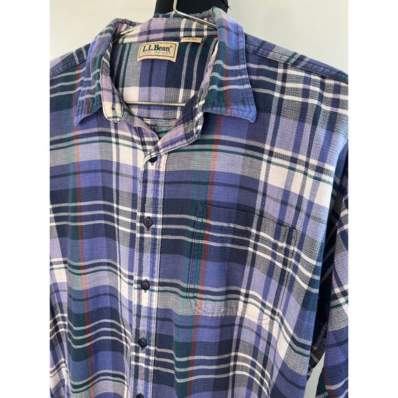 L.L. Bean Cool Weave Mens Blue Plaid Short Sleeve Button-Down Cotton Shirt Sz XL - Picture 2 of 4